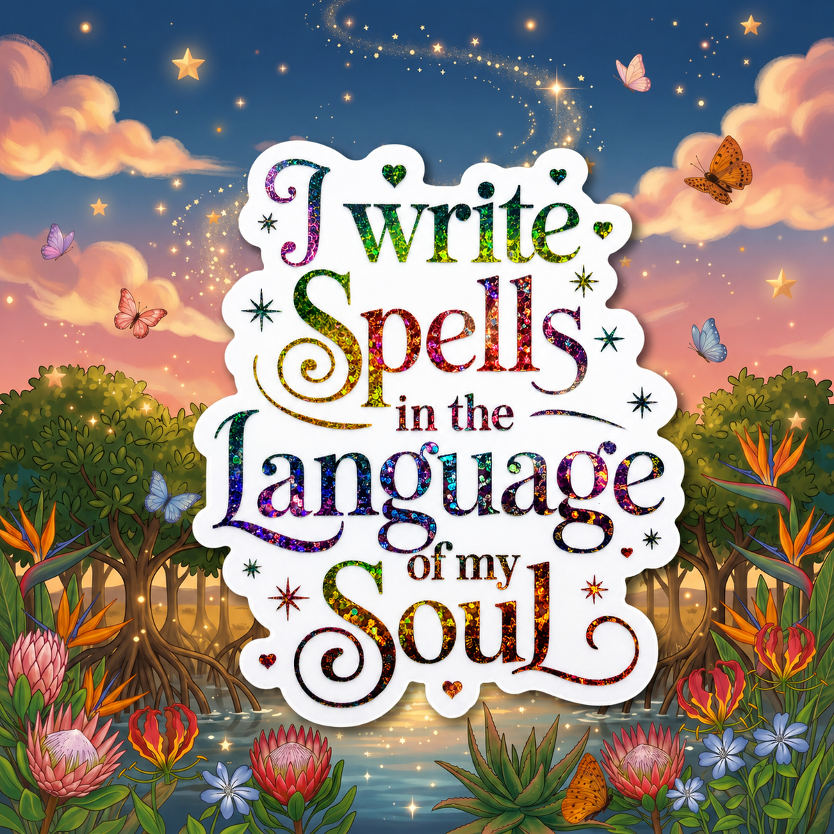 “I Write Spells in the Language of My Soul” Sparkling Paper Charm