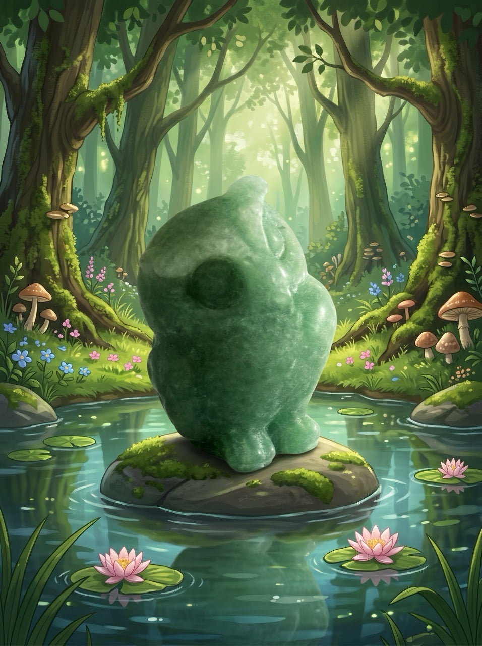 Enchanted Forest Owl Green Aventurine Sculpture Collector's Piece