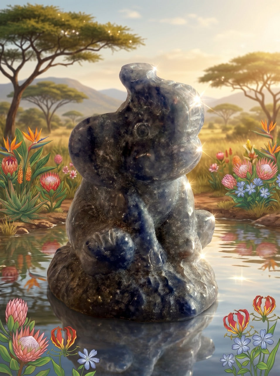Sodalite Dawn Elephant Sculpture Collector's Piece
