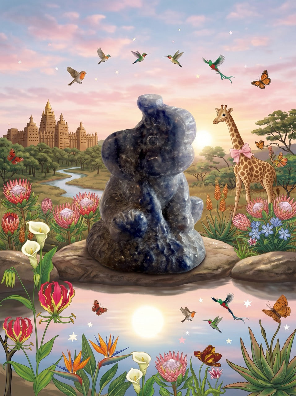 Sodalite Dawn Elephant Sculpture Collector's Piece