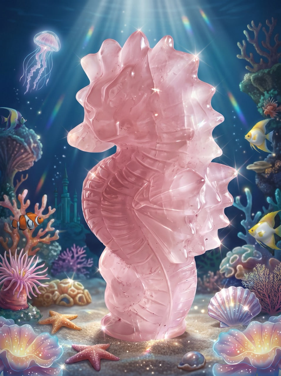 Blush Seahorse Rose Quartz Sculpture Collector's Piece