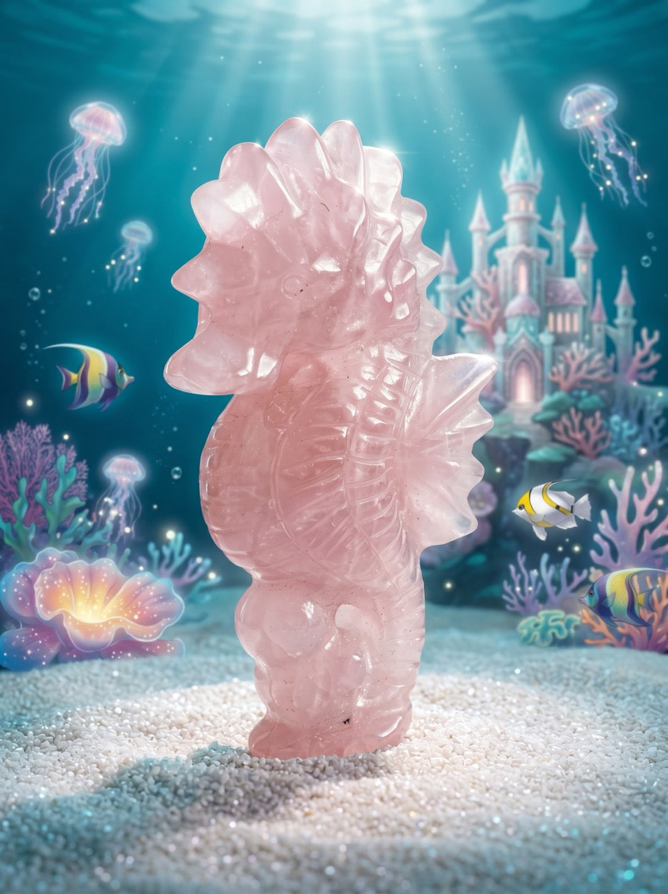 Blush Seahorse Rose Quartz Sculpture Collector's Piece