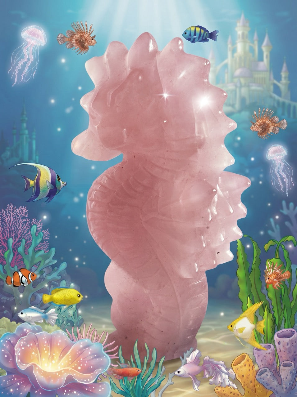 Blush Seahorse Rose Quartz Sculpture Collector's Piece