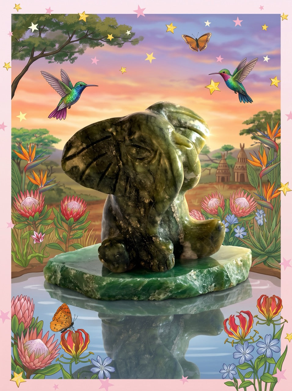 Wild Jade Elephant Nephrite Sculpture Collector's Piece