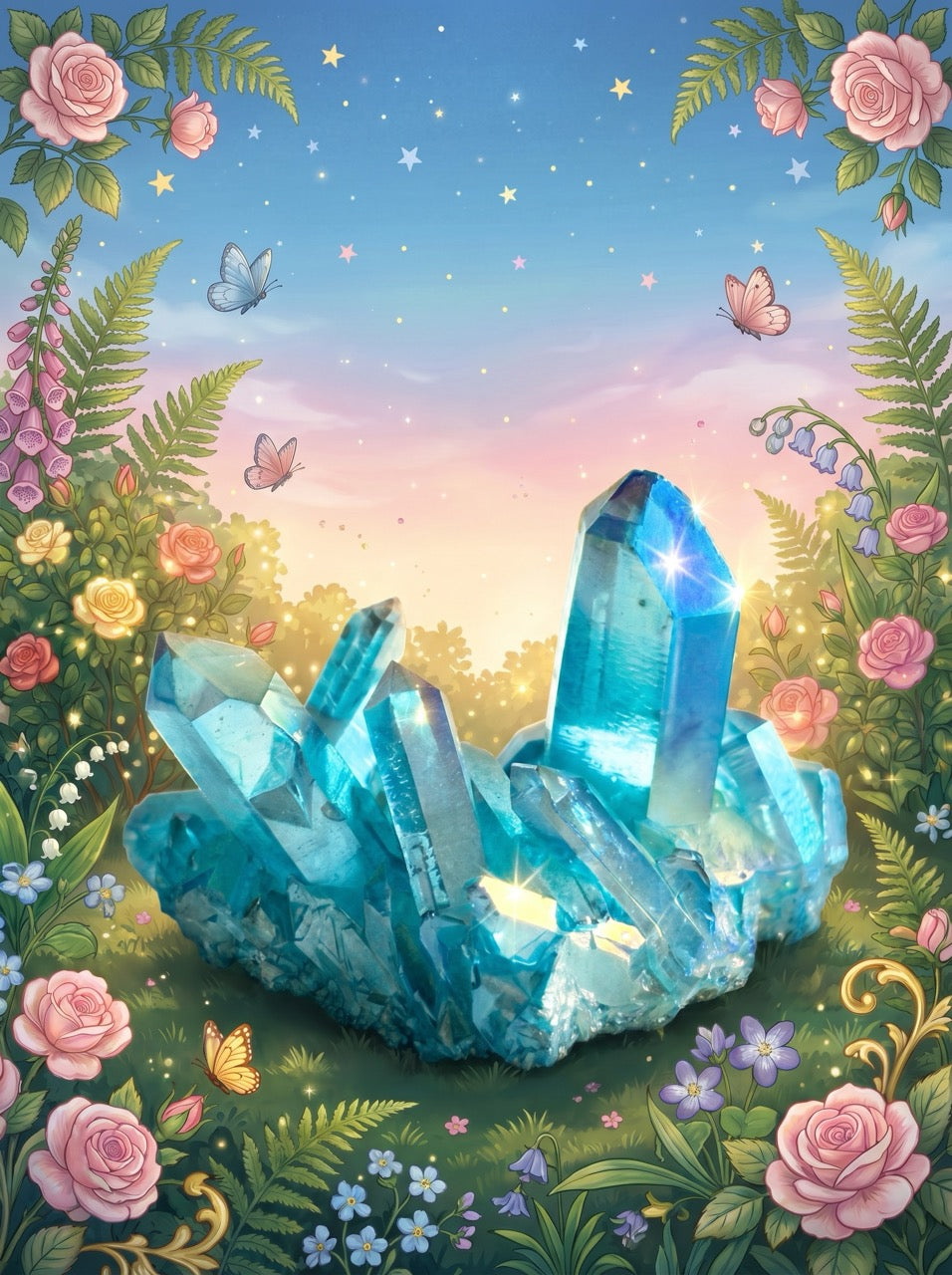 Aquamarine Glade Quartz Crystal Cluster – Collector's Piece
