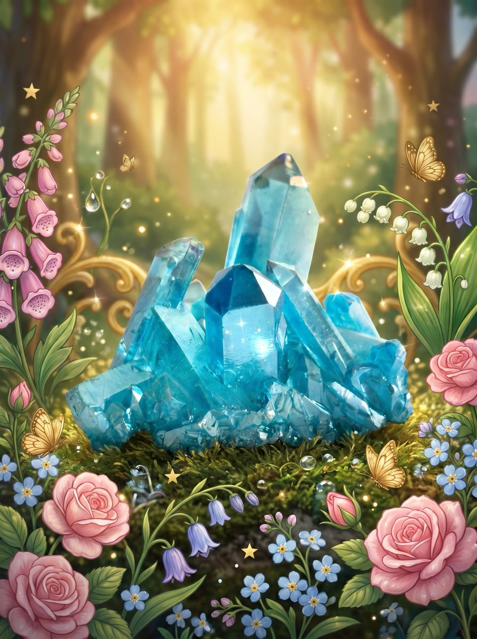 Aquamarine Glade Quartz Crystal Cluster – Collector's Piece