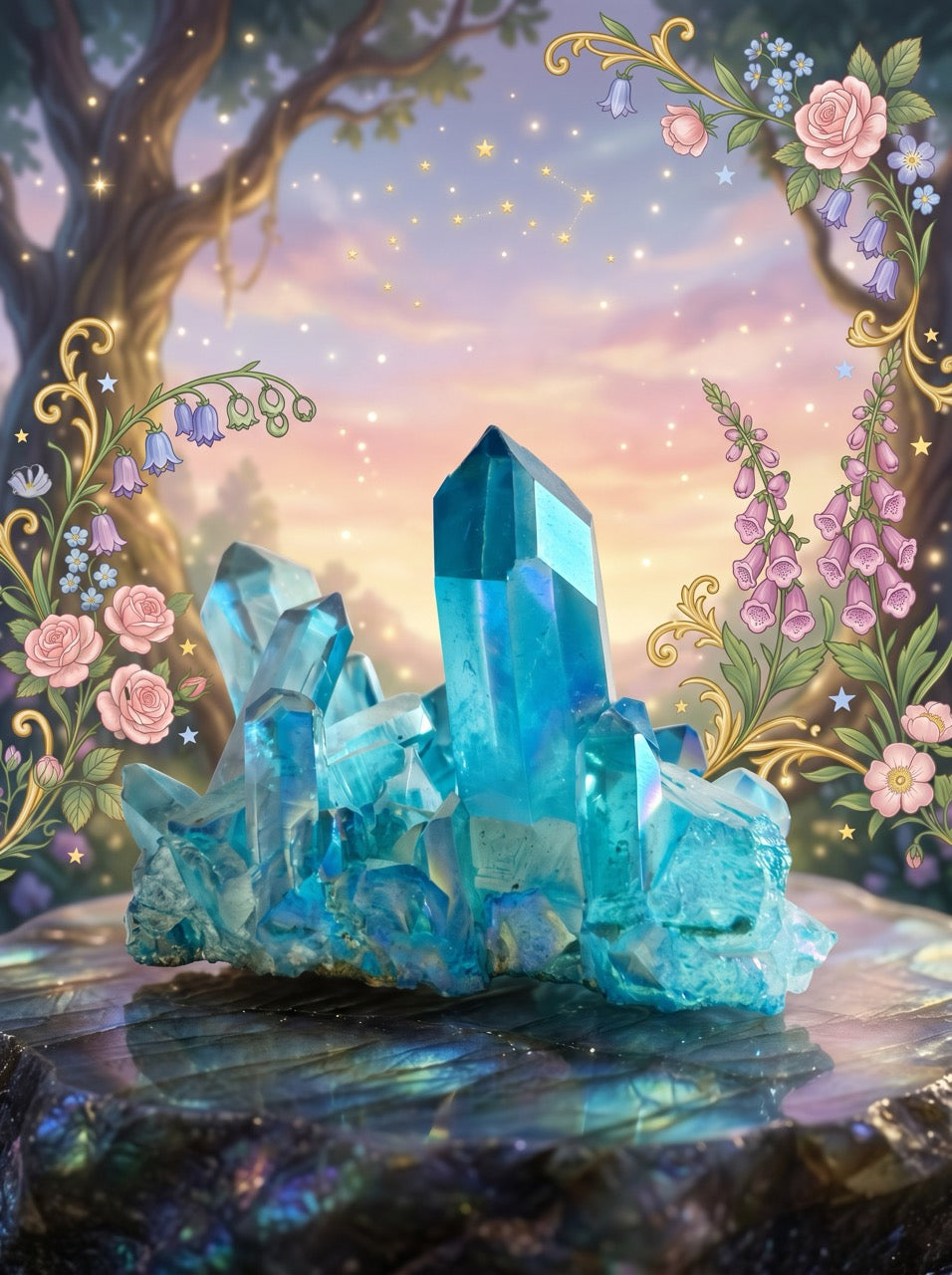 Aquamarine Glade Quartz Crystal Cluster – Collector's Piece
