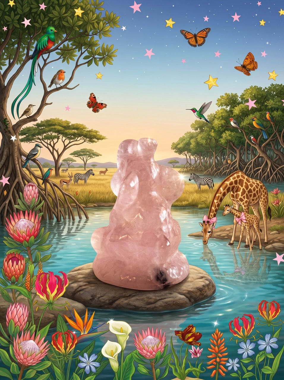Lucky Elephant Rose Quartz Sculpture Collector's Piece
