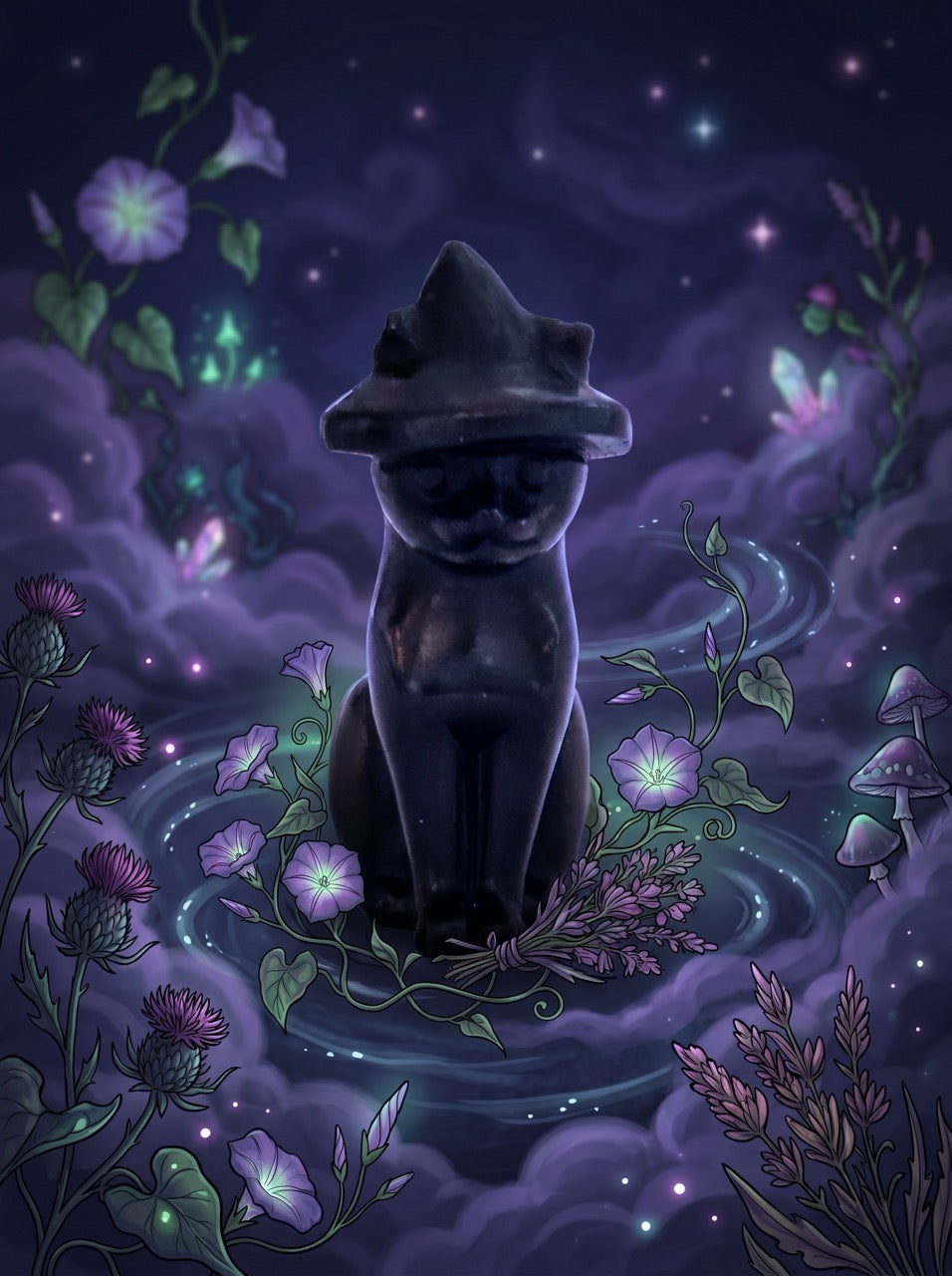 Obsidian Spellbound Cat Sculpture Collector's Piece