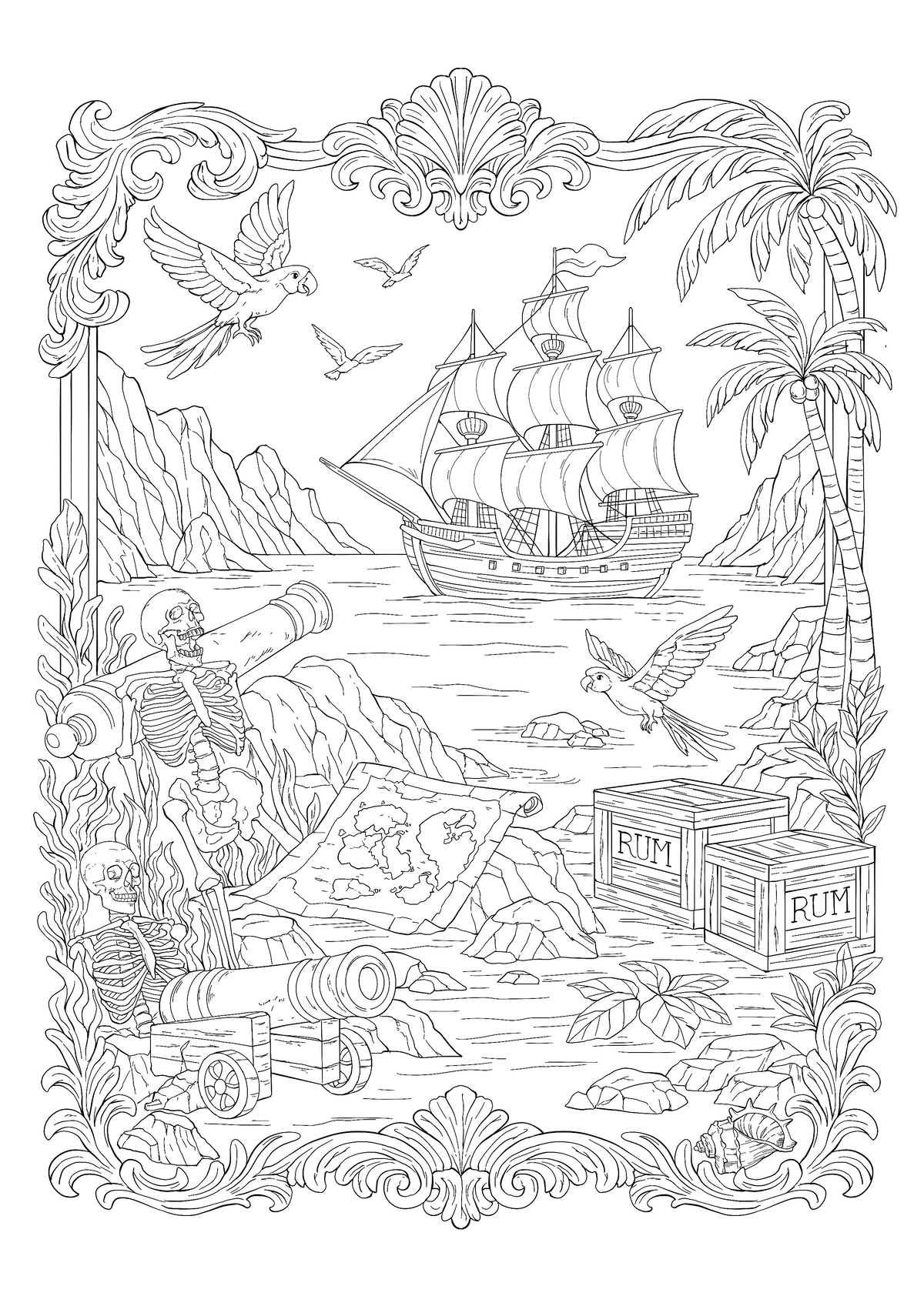 The Pirate's Cove – Hand-Drawn Line Art