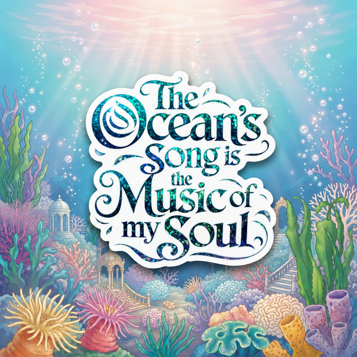 “The Ocean’s Song Is the Music of My Soul” Sparkling Paper Charm