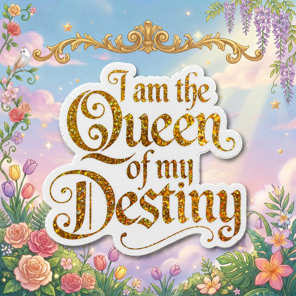 “I Am the Queen of My Destiny” Sparkling Paper Charm