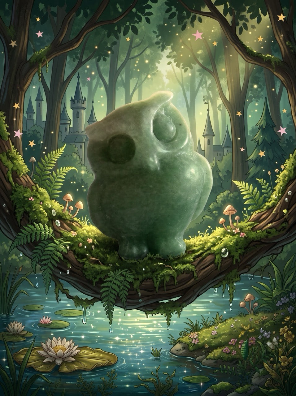 Enchanted Forest Owl Green Aventurine Sculpture Collector's Piece