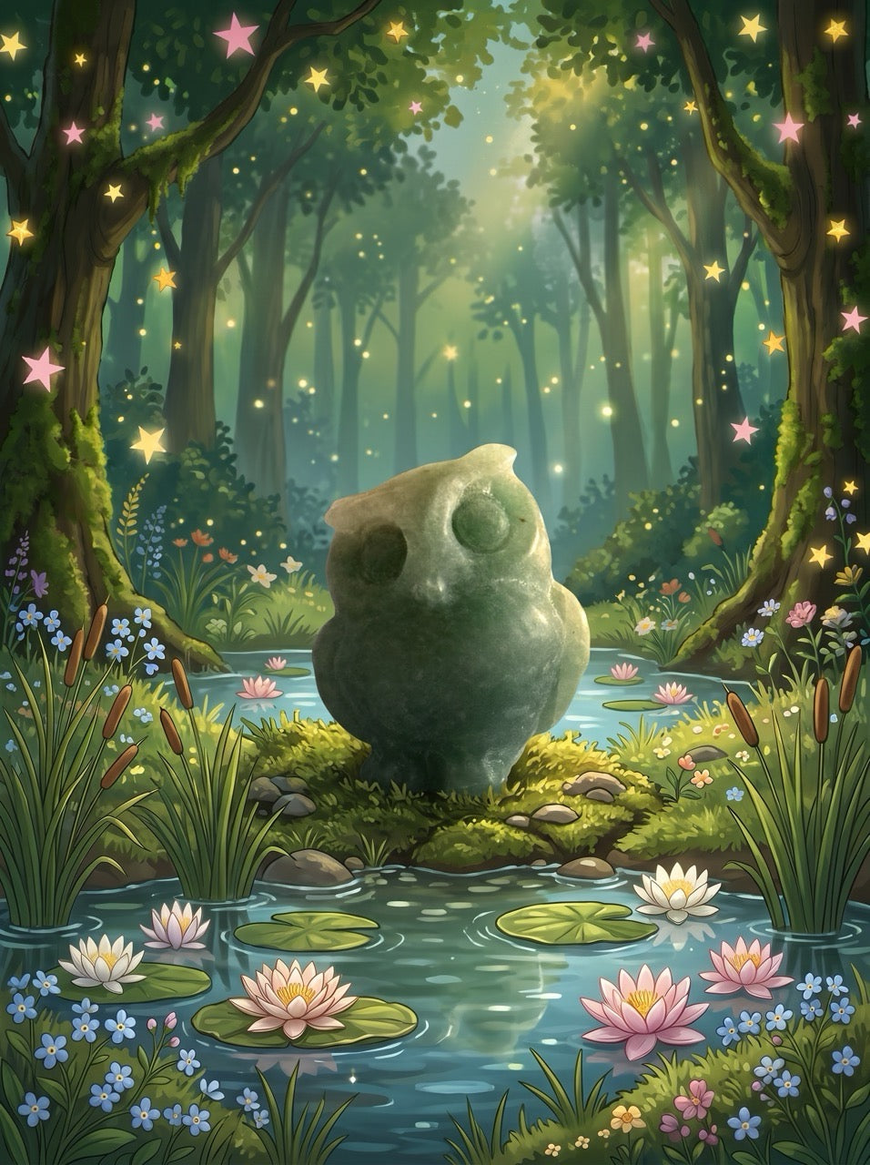 Enchanted Forest Owl Green Aventurine Sculpture Collector's Piece