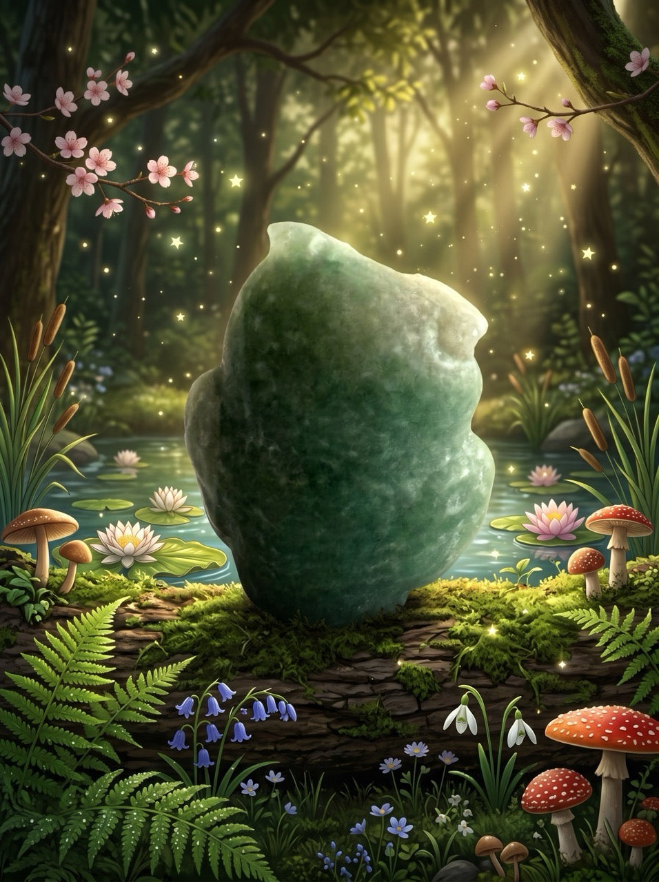 Enchanted Forest Owl Green Aventurine Sculpture Collector's Piece