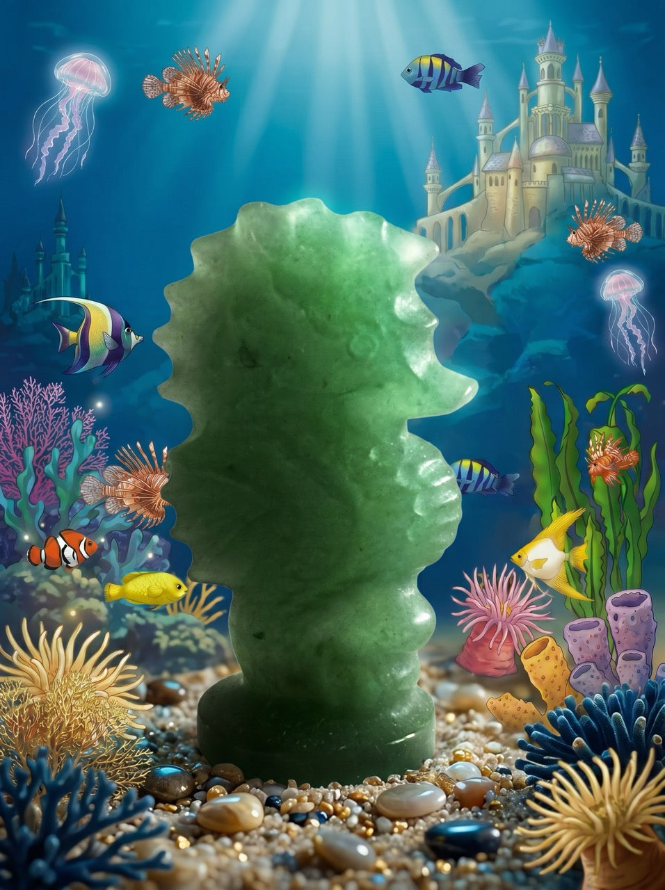 Oceanic Jade Seahorse Sculpture Collector's Piece