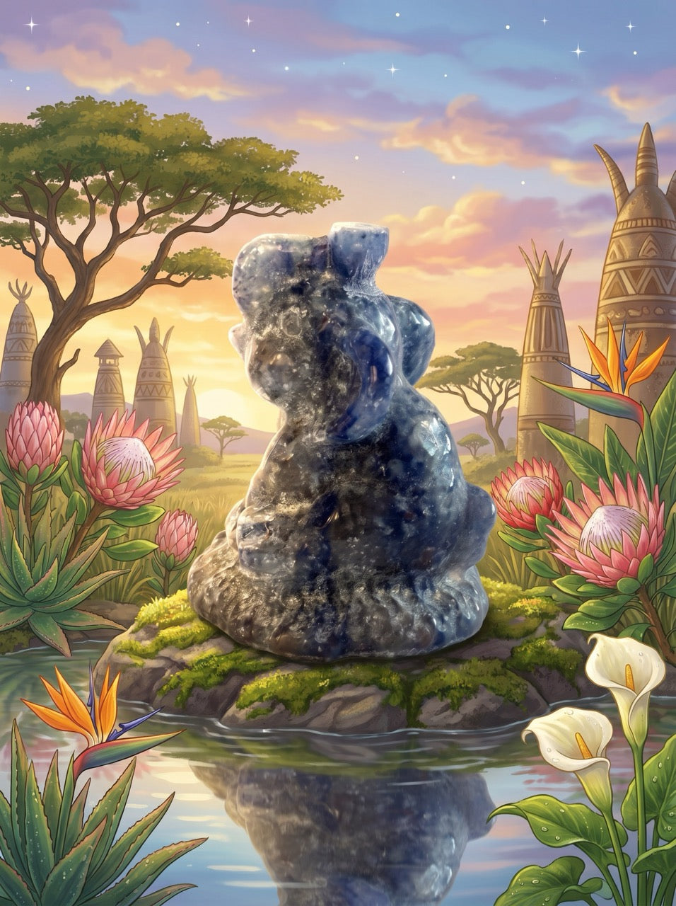 Sodalite Dawn Elephant Sculpture Collector's Piece