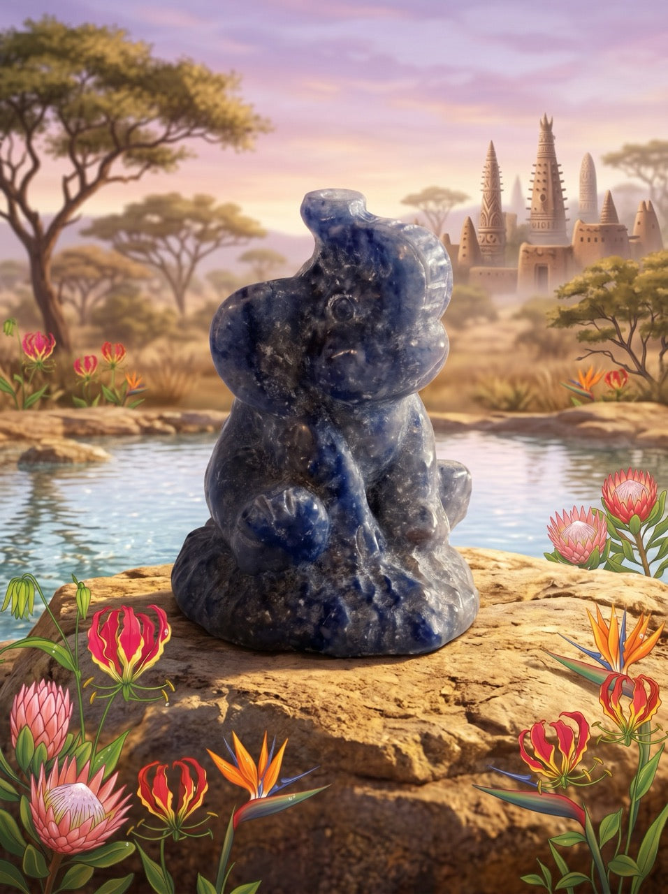 Sodalite Dawn Elephant Sculpture Collector's Piece