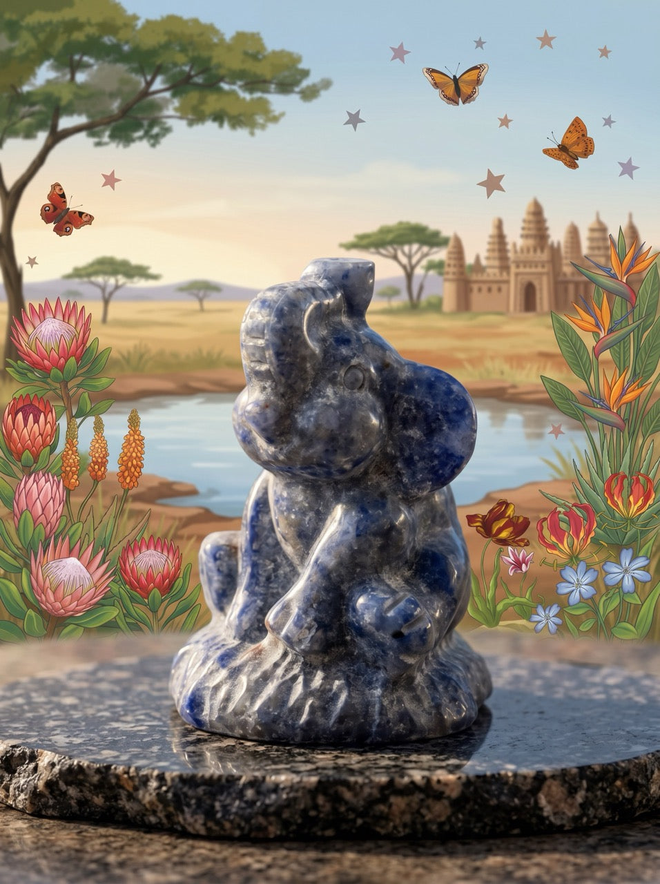 Sodalite Dawn Elephant Sculpture Collector's Piece