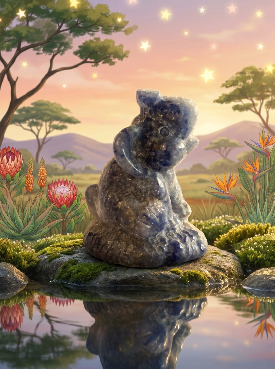 Sodalite Dawn Elephant Sculpture Collector's Piece