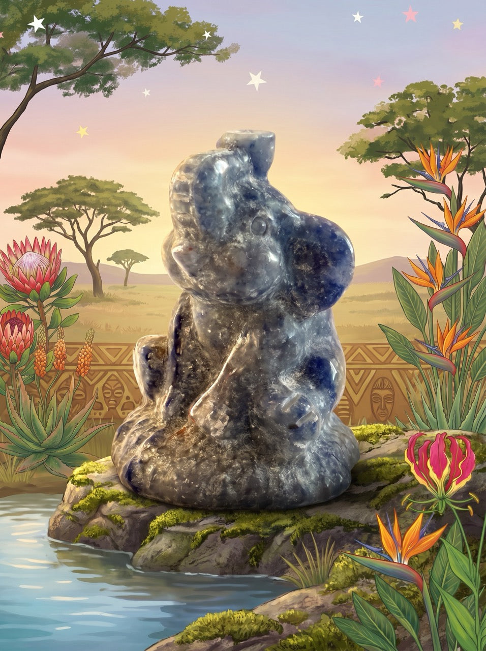 Sodalite Dawn Elephant Sculpture Collector's Piece