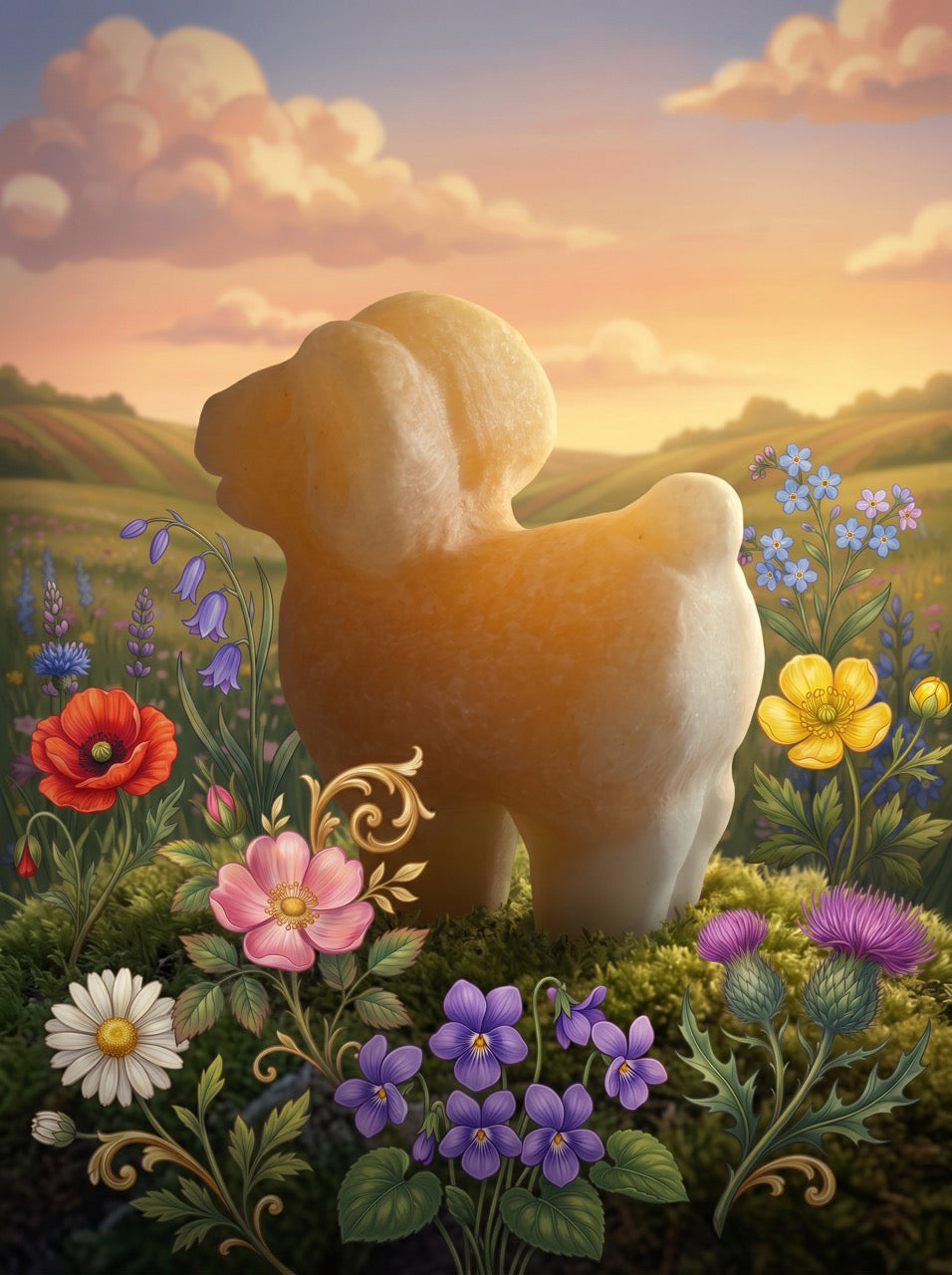 Honey Calcite Ram Sculpture Collector's Piece