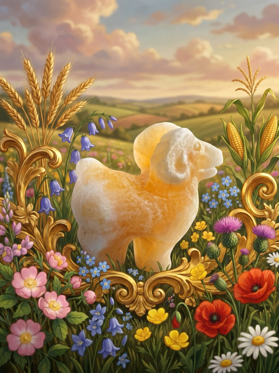 Honey Calcite Ram Sculpture Collector's Piece