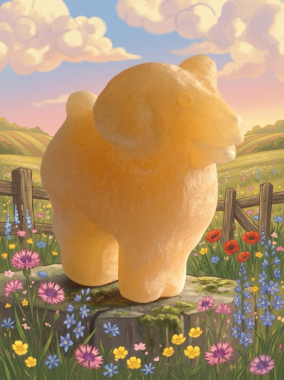 Honey Calcite Ram Sculpture Collector's Piece