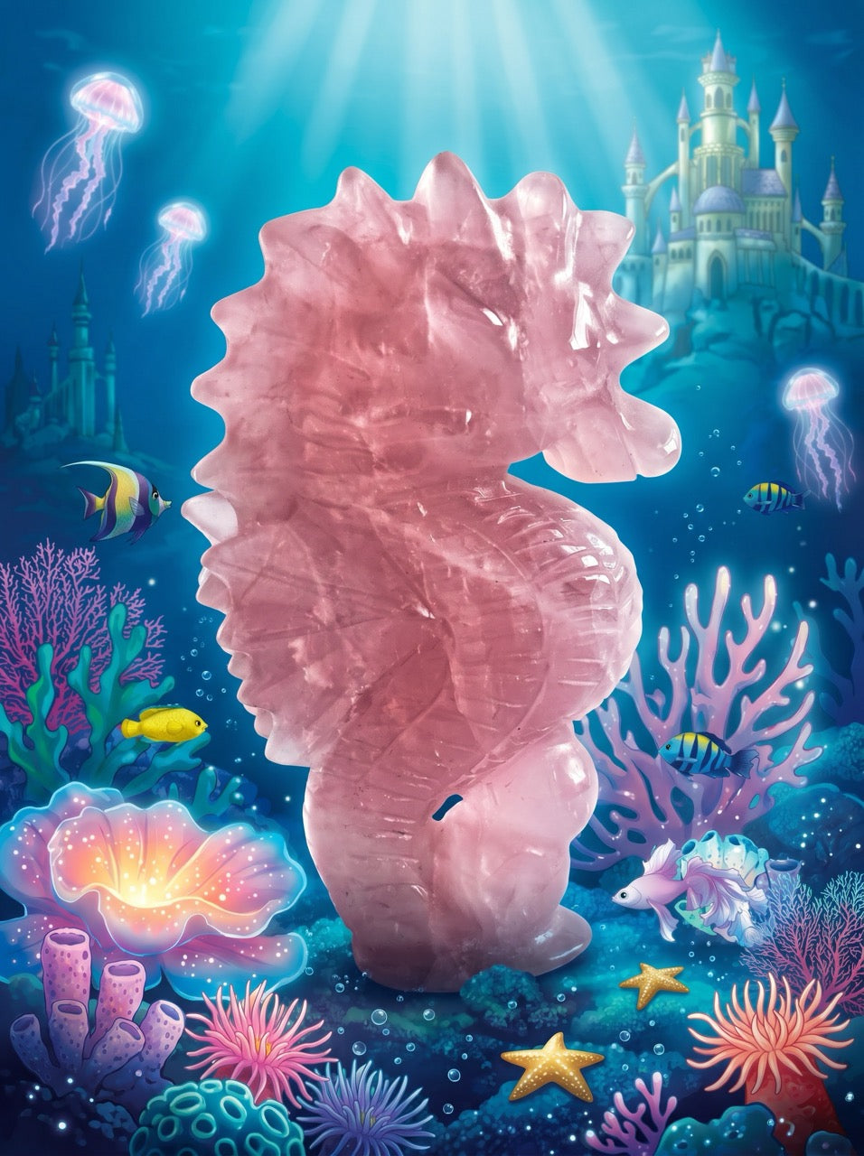 Blush Seahorse Rose Quartz Sculpture Collector's Piece