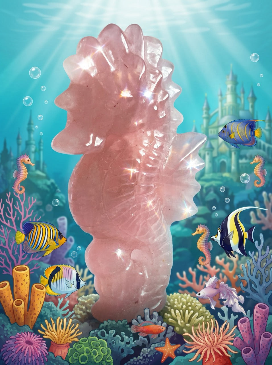 Blush Seahorse Rose Quartz Sculpture Collector's Piece