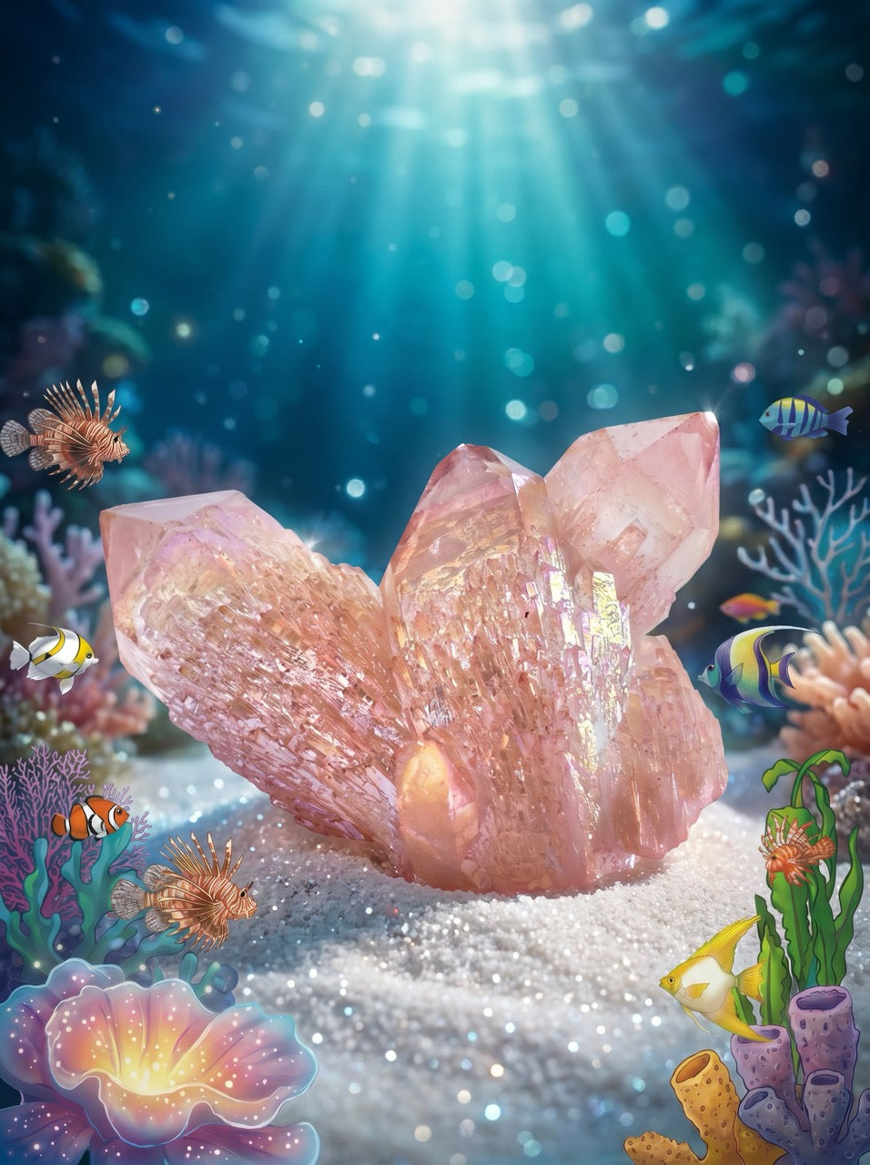 Mermaid Blush Quartz Crystal Cluster – Collector's Piece