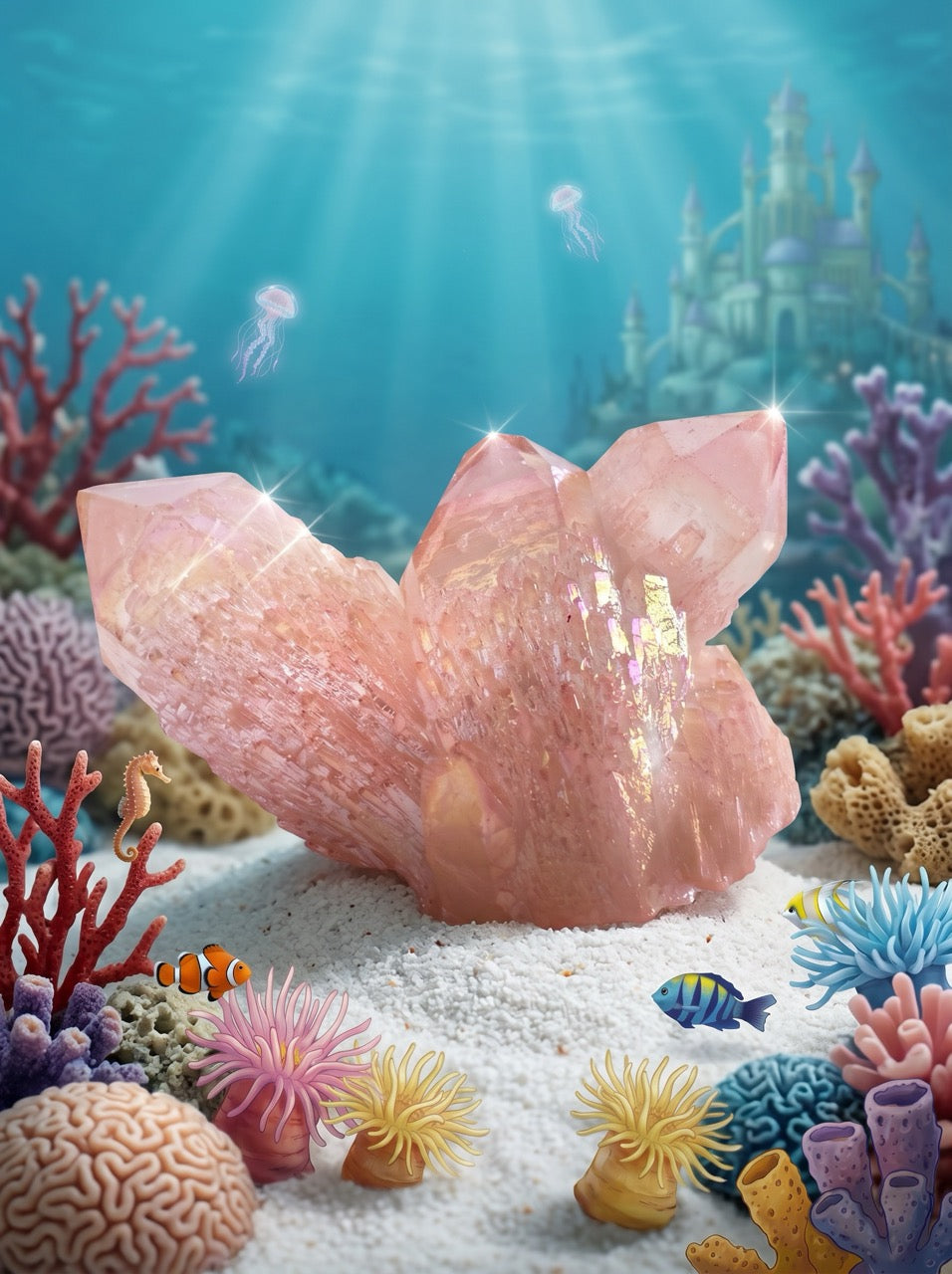 Mermaid Blush Quartz Crystal Cluster – Collector's Piece