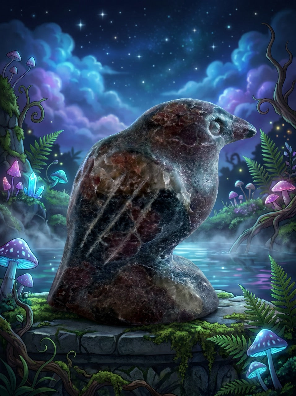 Ruby Zoisite Raven Sculpture Collector's Piece