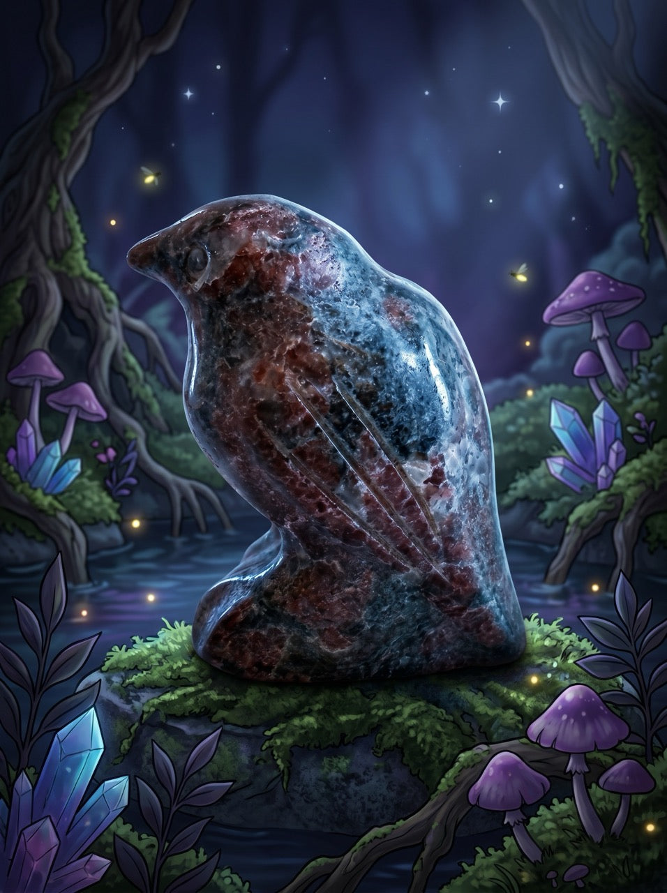 Ruby Zoisite Raven Sculpture Collector's Piece