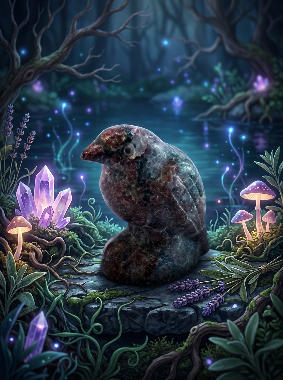 Ruby Zoisite Raven Sculpture Collector's Piece