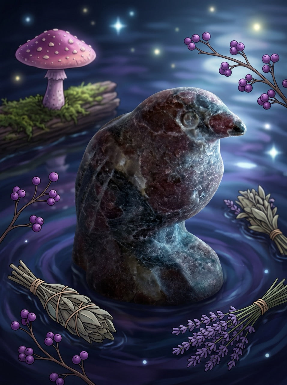 Ruby Zoisite Raven Sculpture Collector's Piece