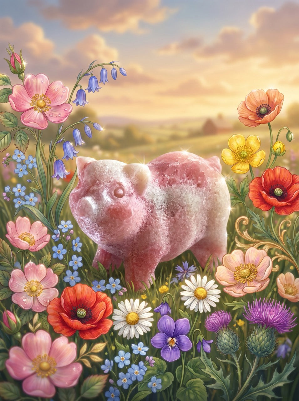 Rose Lucky Piglet Rhodonite Sculpture Collector's Piece