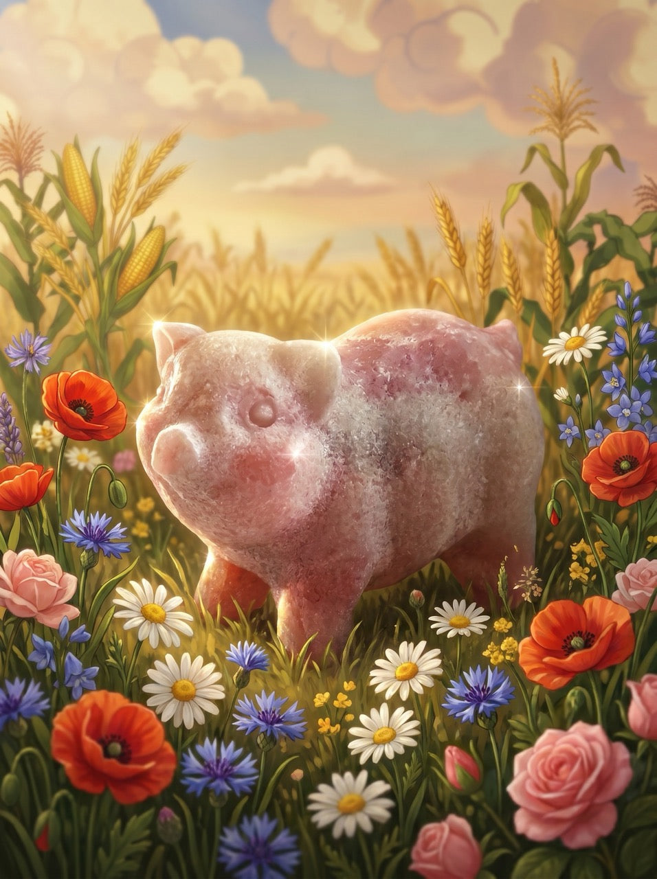 Rose Lucky Piglet Rhodonite Sculpture Collector's Piece