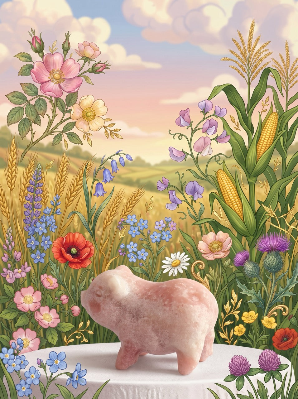 Rose Lucky Piglet Rhodonite Sculpture Collector's Piece