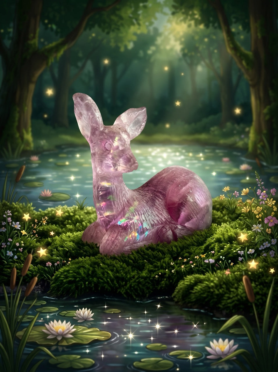 Amethyst Woodland Fawn Sculpture Collector's Piece
