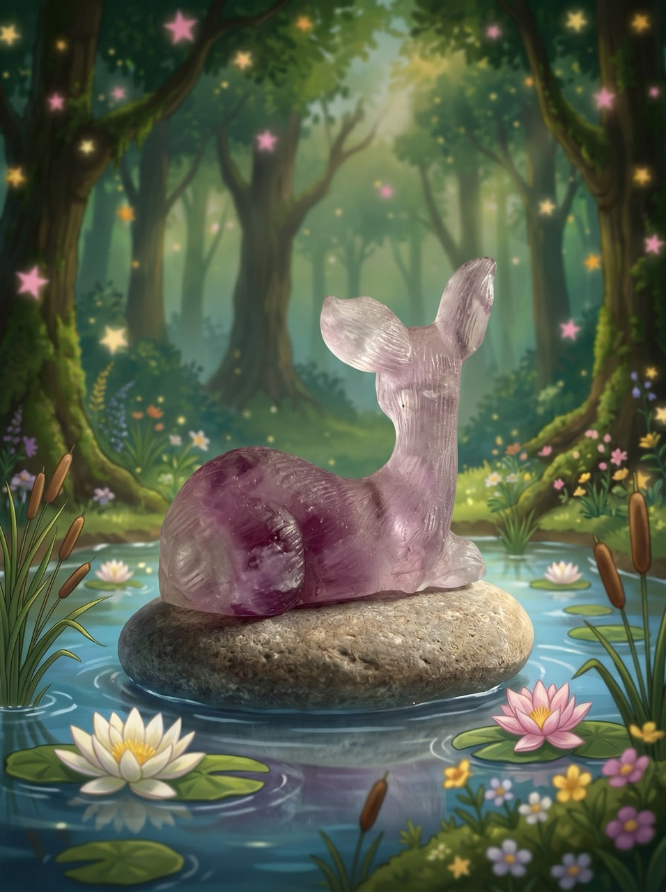 Amethyst Woodland Fawn Sculpture Collector's Piece