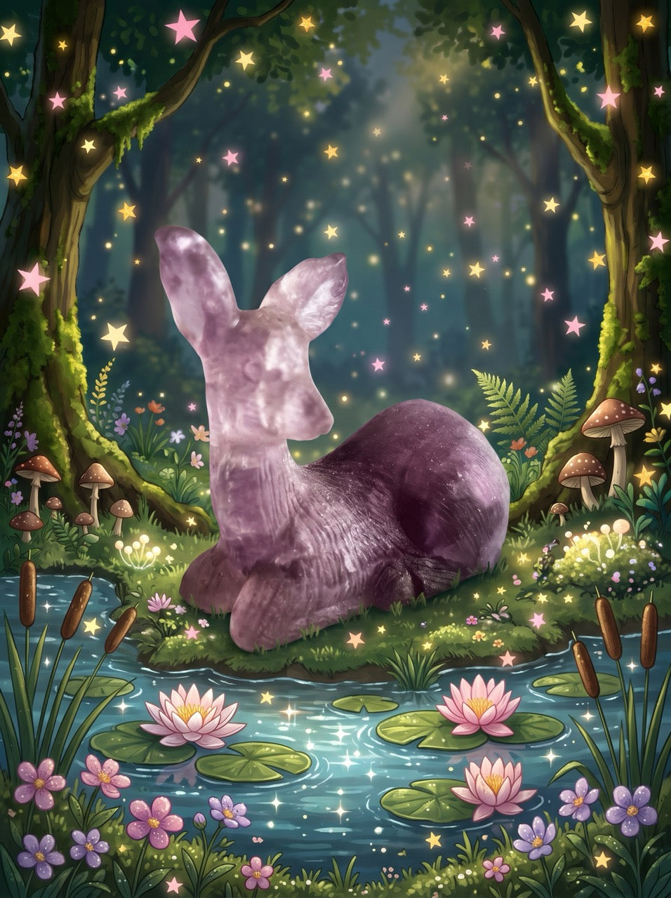 Amethyst Woodland Fawn Sculpture Collector's Piece