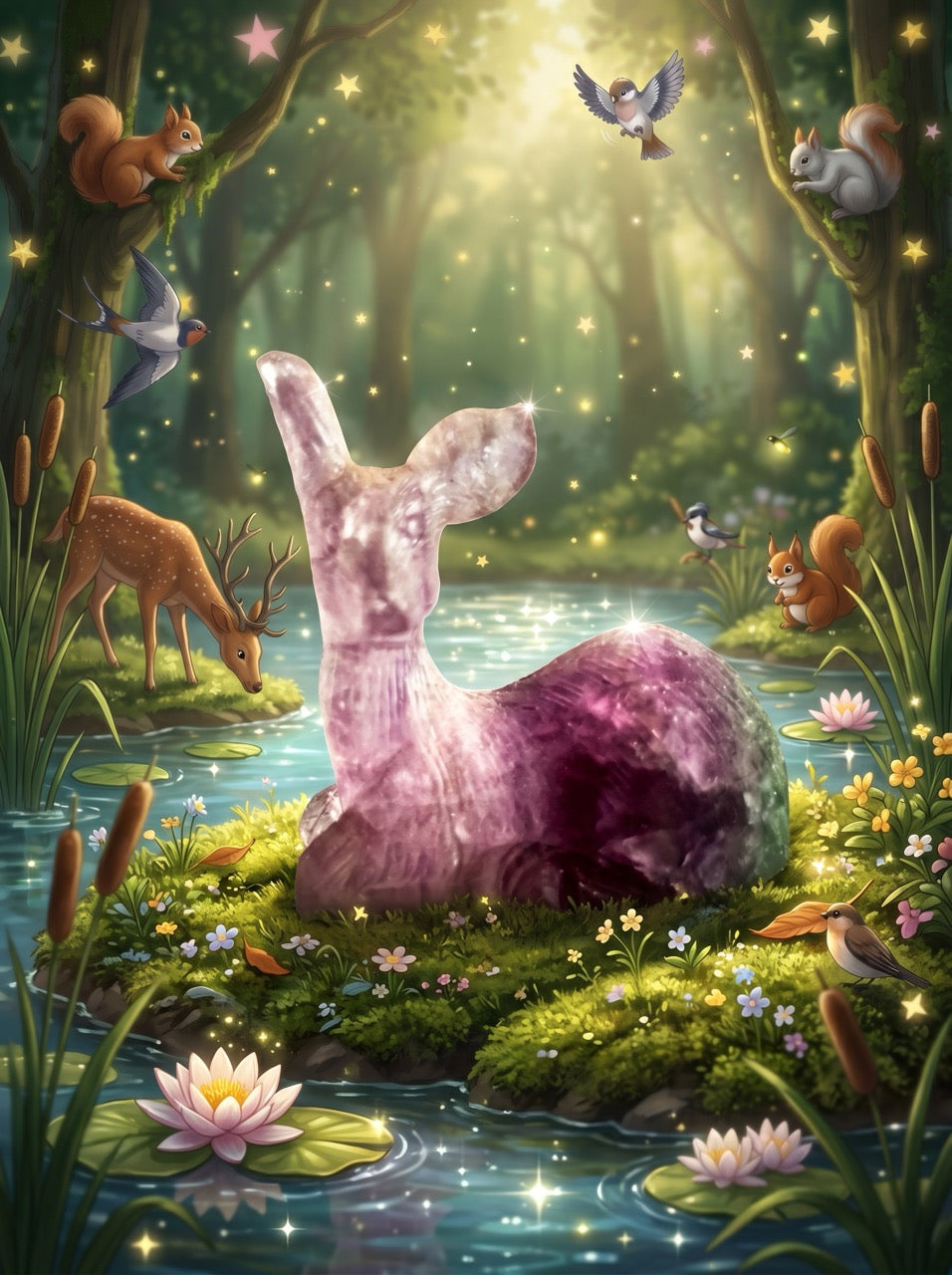 Amethyst Woodland Fawn Sculpture Collector's Piece