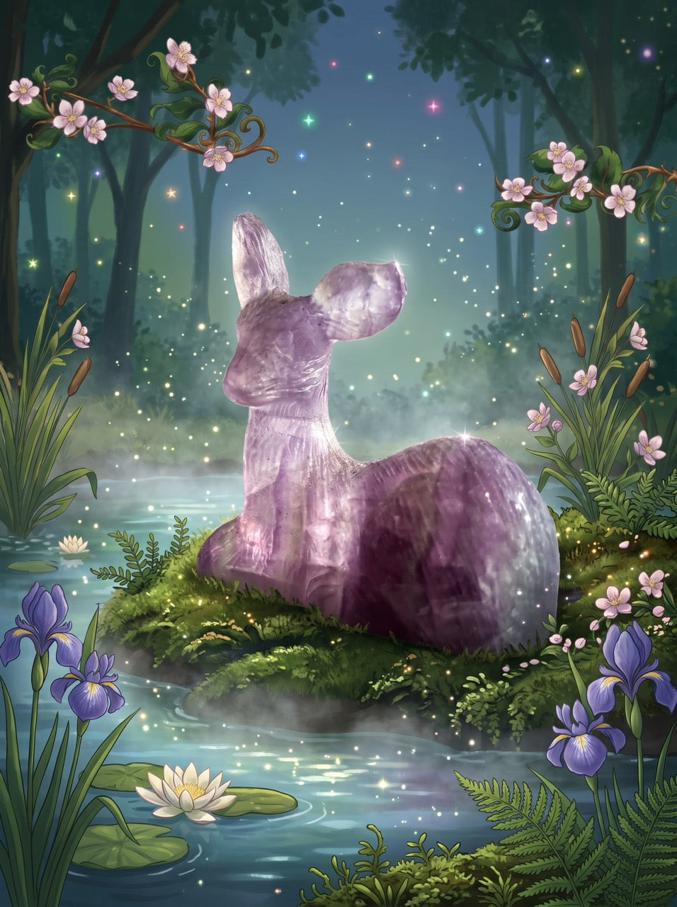Amethyst Woodland Fawn Sculpture Collector's Piece