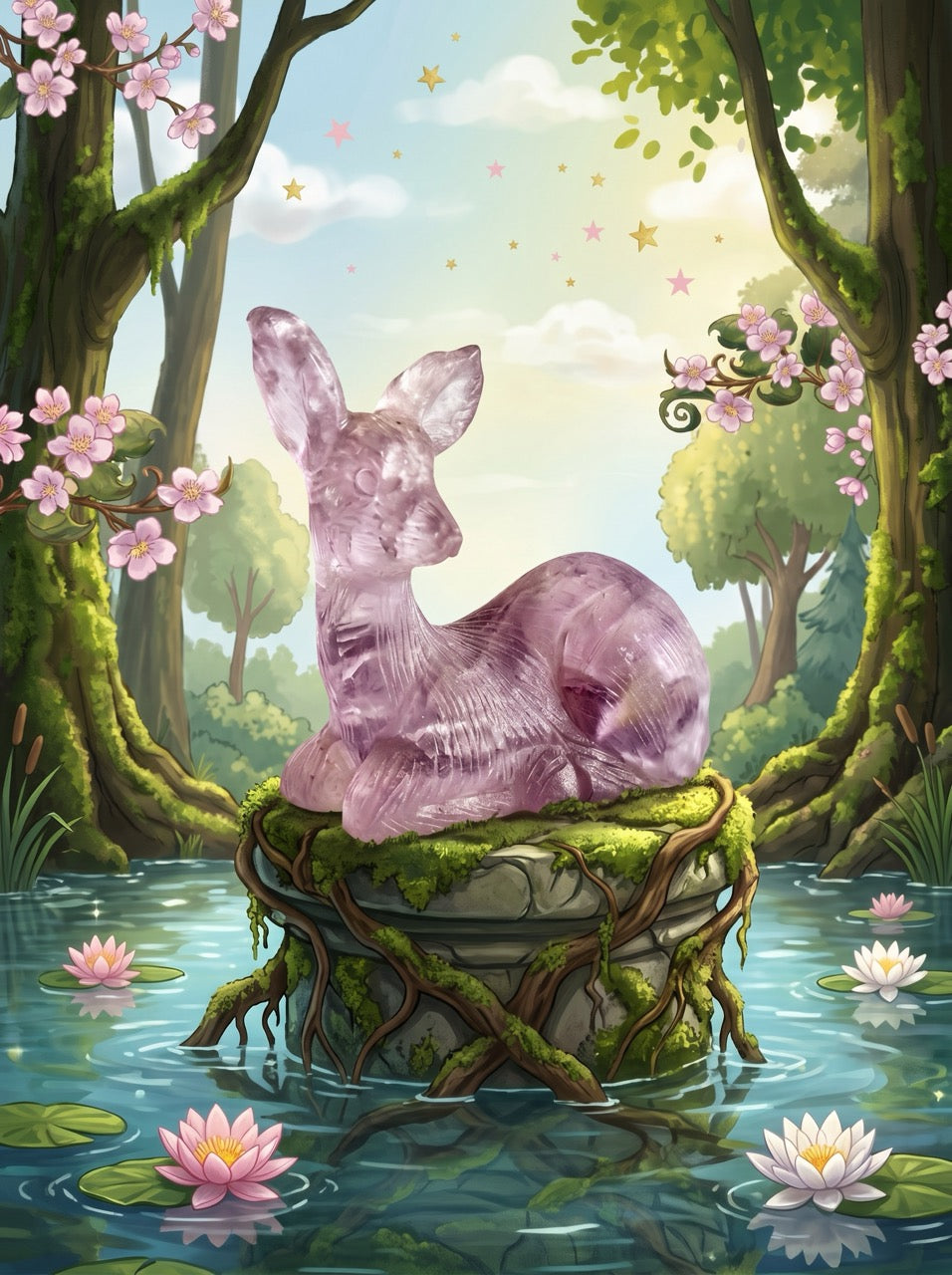 Amethyst Woodland Fawn Sculpture Collector's Piece