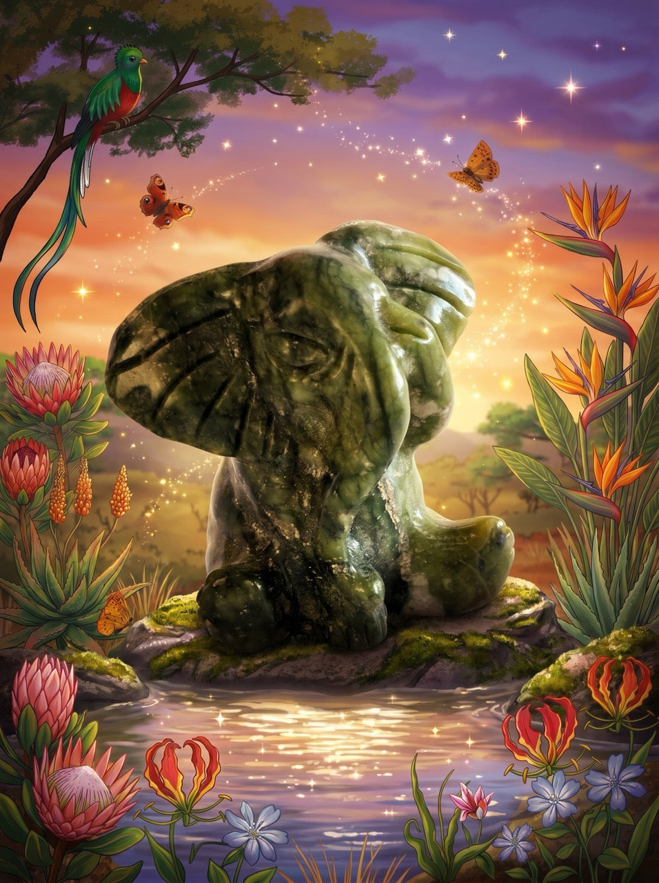 Wild Jade Elephant Nephrite Sculpture Collector's Piece