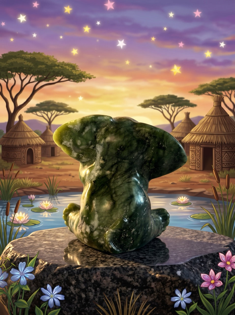 Wild Jade Elephant Nephrite Sculpture Collector's Piece