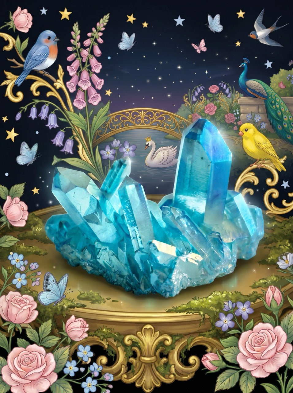 Aquamarine Glade Quartz Crystal Cluster – Collector's Piece