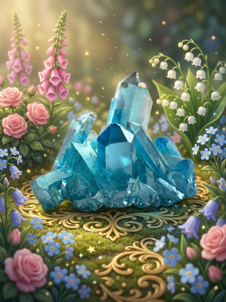 Aquamarine Glade Quartz Crystal Cluster – Collector's Piece
