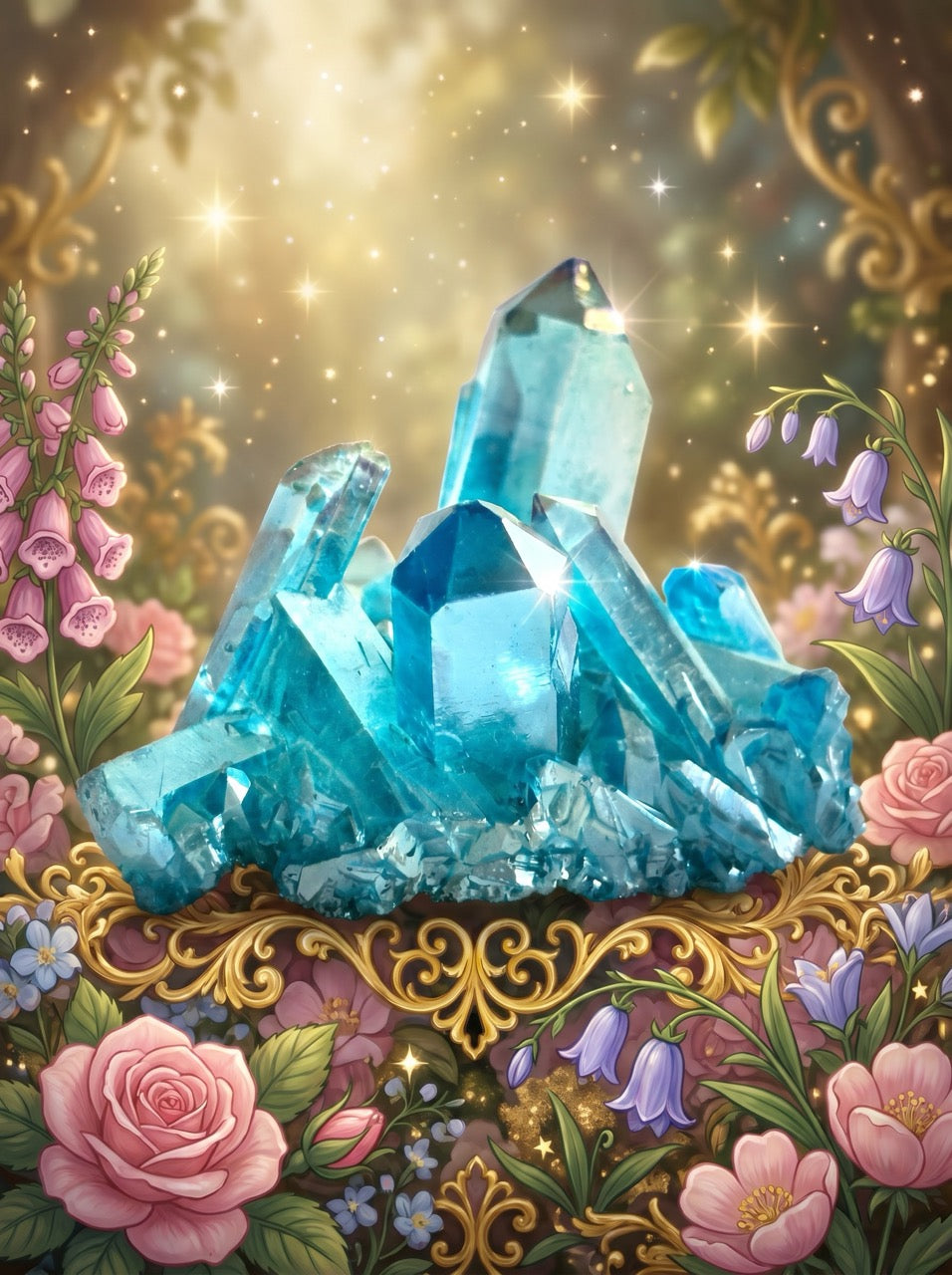 Aquamarine Glade Quartz Crystal Cluster – Collector's Piece